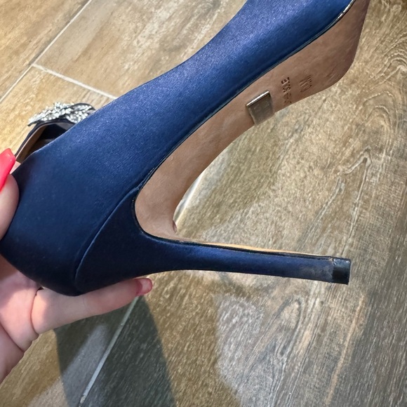 Badgley Mischka Blue Satin Peep-Toe Heels - Picture 7 of 7
